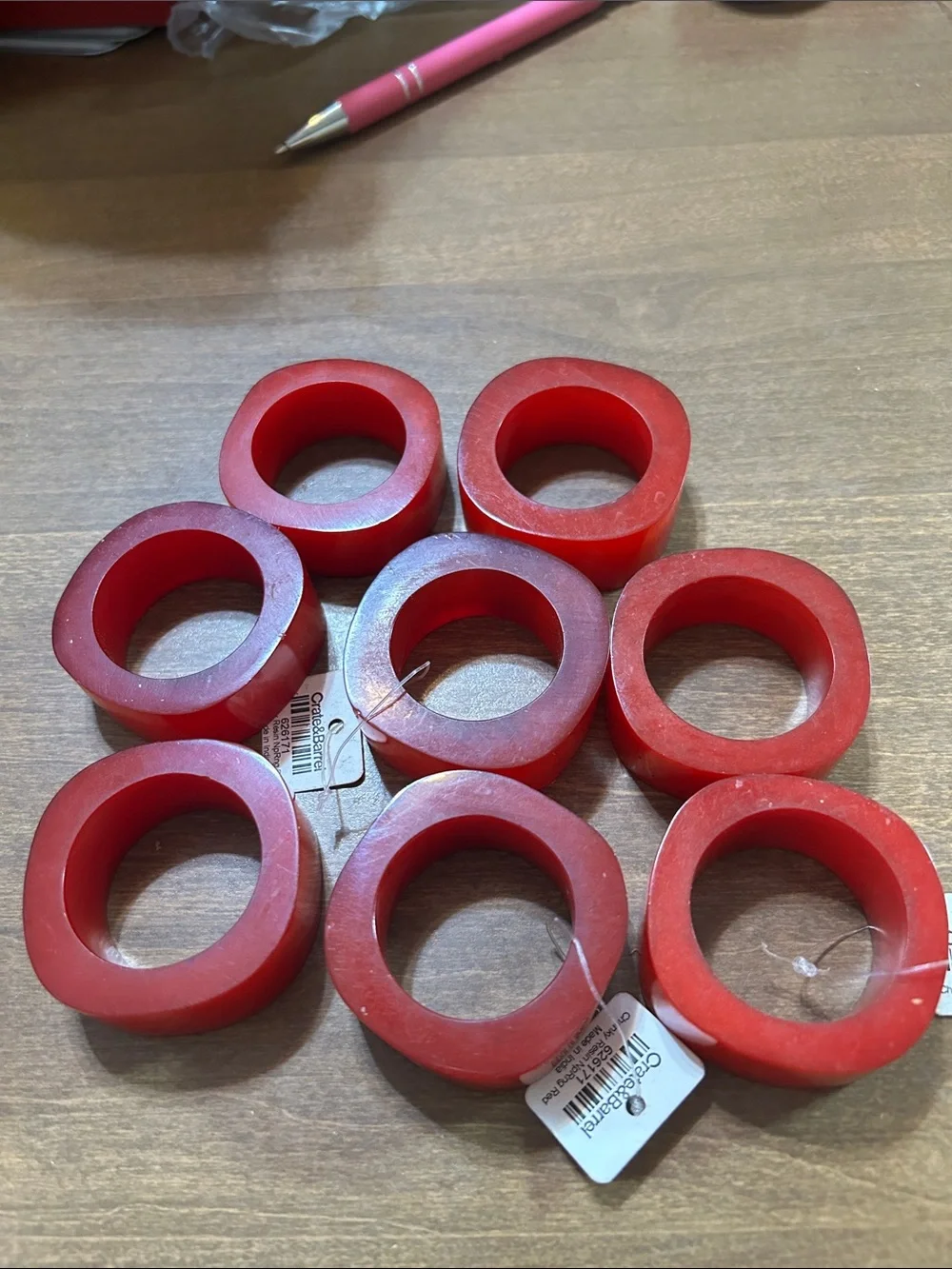 Crate&Barrel Red Acrylic Napkin Rings - Set of 6